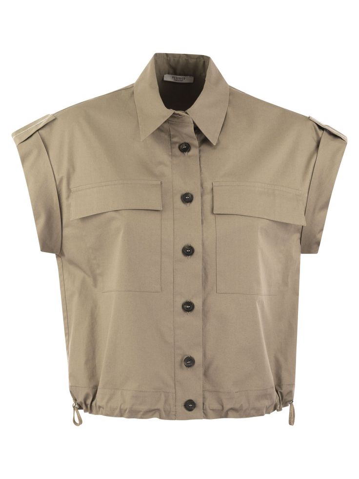 The lightweight stretch cotton satin 'sail hand' safari style shirt is a garment of adventurous elegance. The kimono sleeves, with turn-up and toggle, add a touch of originality and practicality. The spotlight detail on the toggle adds a sophisticated touch to the garment, while patch pockets on the chest with flaps contribute to the safari style. The adjustable drawstring hem offers versatility in the fit, ensuring comfort and a contemporary look. An exposed button front fastening completes the design, making this shirt perfect for an adventurous and classy feel. - Shirt with sail collar - Kimoncino sleeves, with turn-up and frog fastening - Light stitch detail on frog fastener - Patch pockets on chest with flap - Adjustable hem with drawstring - Loose fit - Front button closure DESIGNER Shirt Pocket, Safari Shirt, Safari Style, Pocket Shirt, Kimono Sleeve, Satin Material, Cotton Lights, How To Look Classy, Stretch Cotton