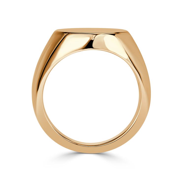 This classic signet ring is perfect for daily wear! It displays amazing finger coverage and is definitely a statement piece. Personalize as your own with an engraving on the ring top! Shown in our 18k champagne yellow gold. Rose Gold Polished Finish Round Cut Signet Ring, Rose Gold Polished Finish Signet Ring, Rose Gold Round Cut Signet Ring Fine Jewelry, Timeless Open Ring With Shiny Finish, Elegant Gold Signet Ring With Shiny Finish, Luxury 14k Gold Open Signet Ring, Classic Rose Gold Initial Ring With Polished Finish, Luxury Rings With Smooth Bezel For Anniversary, Classic Rose Gold Signet Ring With Round Band