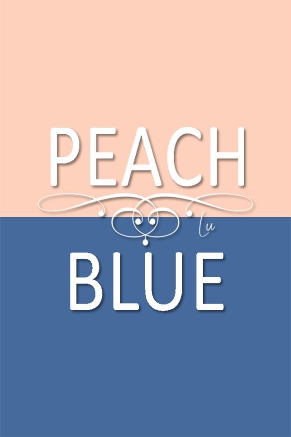 the words peach and blue are in white letters on an orange, pink, and gray background