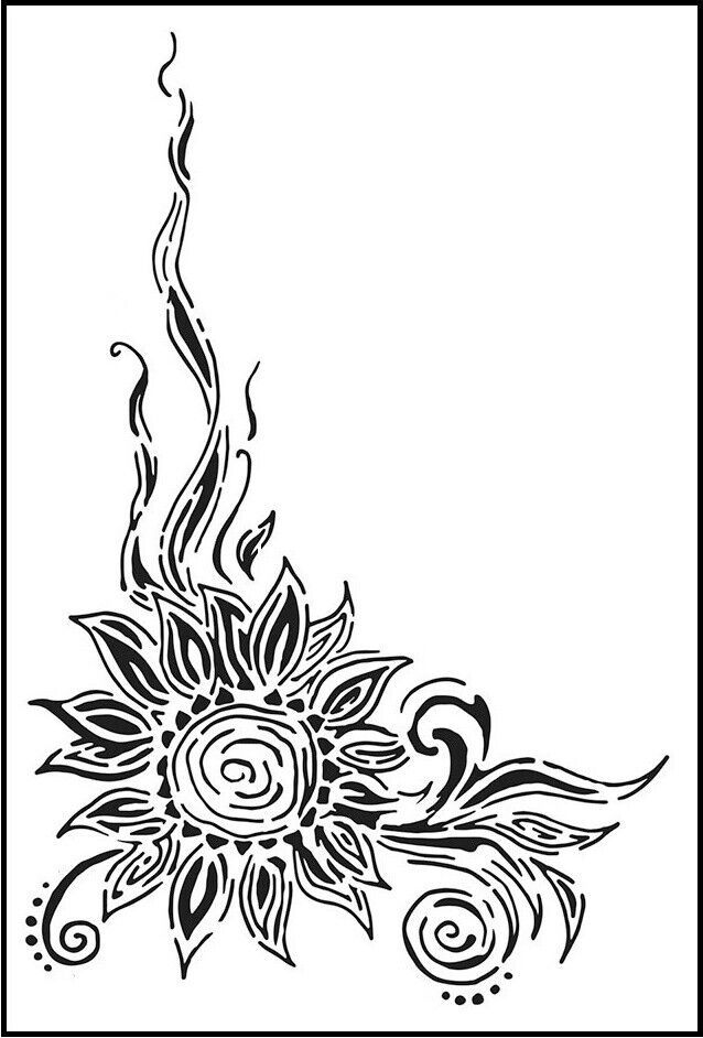 a black and white drawing of a sunflower with swirls on it's petals