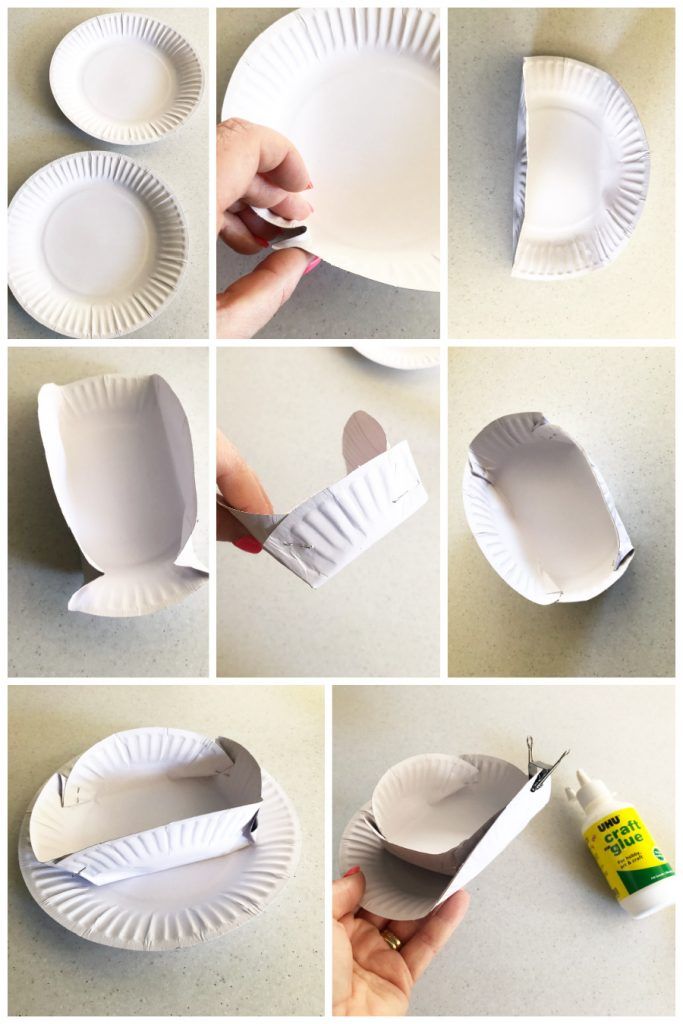 the steps to make paper plates with scissors