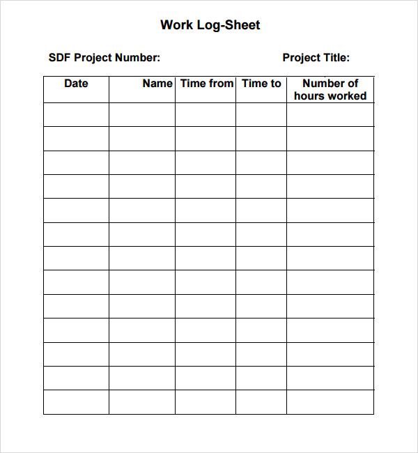 sample work log sheet for employees to use in the office or school, including numbers and hours