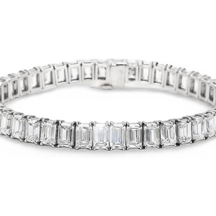 Ninacci Platinum 6.75 GIA Certified Emerald-Cut Diamond Tennis Bracelet - 22.10 Carat Total Diamond Weight Wrist Wear, Diamond Tennis Bracelet, Tennis Bracelet Diamond, Emerald Cut Diamonds, The Endless, Tennis Bracelet, Emerald Cut, Clean Lines, Timeless Beauty