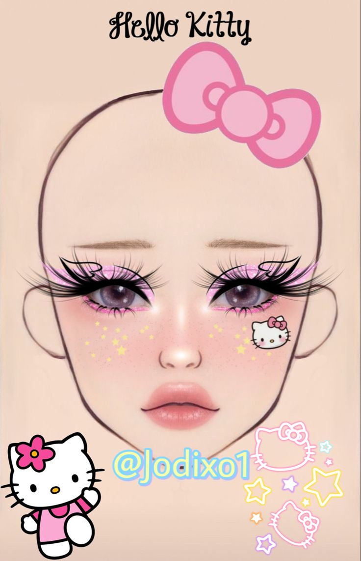 #hellokitty #makeup #facechart Cute Hello Kitty Makeup, Hello Kitty Makeup Halloween, Hello Kitty Makeup Ideas, Hello Kitty Inspired Makeup, Hello Kitty Eye Makeup, My Melody Makeup Look, Sanrio Makeup Look, Hello Kitty Halloween Makeup, Hello Kitty Makeup Look