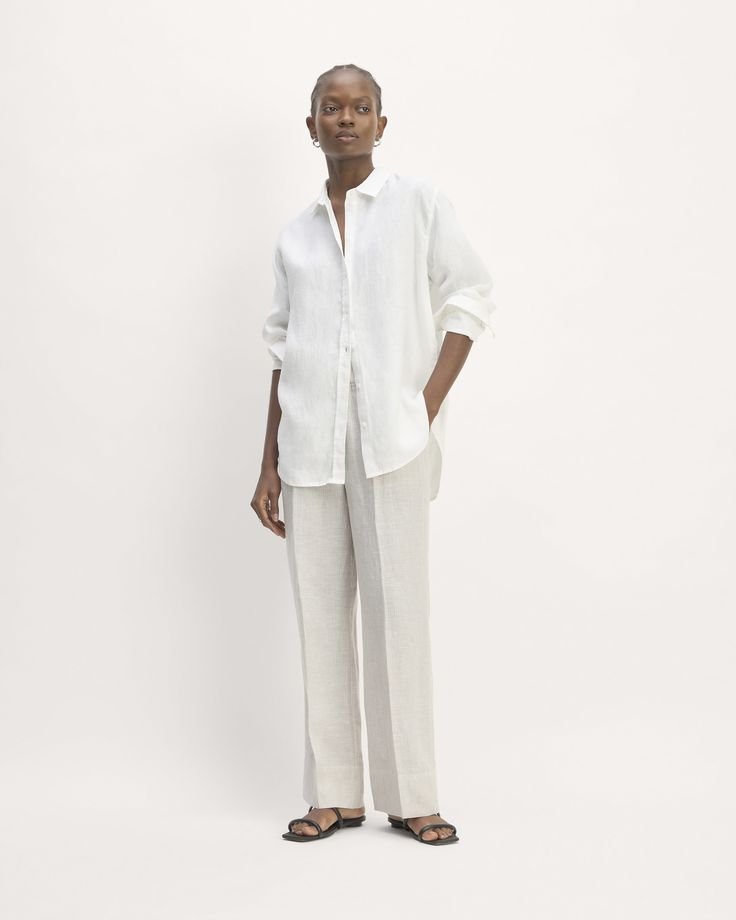 The Linen Easy Pant White Linen Bottoms With Straight Hem, White Linen Pants With Straight Hem, Linen Straight Leg Bottoms For Daywear, Straight Leg Linen Bottoms For Daywear, Classic Linen Bottoms For Daywear, Modern Relaxed Fit Linen Bottoms, Relaxed Linen Pants With Straight Hem, Relaxed Linen Bottoms With Straight Hem, Modern Linen Bottoms With Relaxed Fit