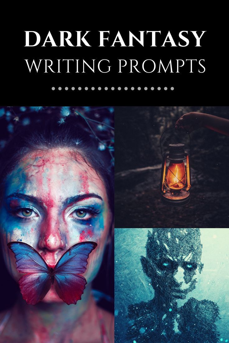 the cover for dark fantasy writing prompts, with images of people in different colors