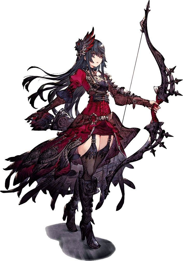 a woman dressed in red holding a bow and arrow