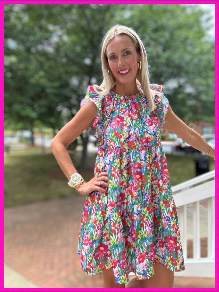 This Floral babydoll dress is both fashionable and versatile. It can easily be accessorized with different shoes or a jacket to create a new look. Not to mention, it even has pockets! Details: Fit: true to size Material: 100% polyester Dress Style: Babydoll Care: Wash on delicate cycle and hang to dry Casual Floral Print Mini Dress For Dress Down Occasion, Playful Summer Mini Dress For Garden Party, Casual Mini Dress For Garden Party, Cute Spring Lined Dresses, Cute Lined Spring Dress, Cute Lined Dresses For Spring, Playful Flowy Dress For Garden Party, Playful Summer Dress For Day Out, Playful Summer Dresses For A Day Out