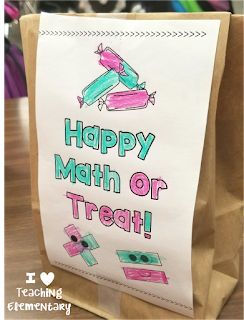 a paper bag that says happy math or treat