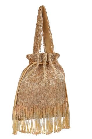 Shop for Lovetobag Firante Potli Bag With Handle Online at Aza Fashions Micro Beads, Potli Bag, Bead Fringe, Potli Bags, Gold Satin, Beaded Fringe, Buy Gold, Aza Fashion, Burlap Bag