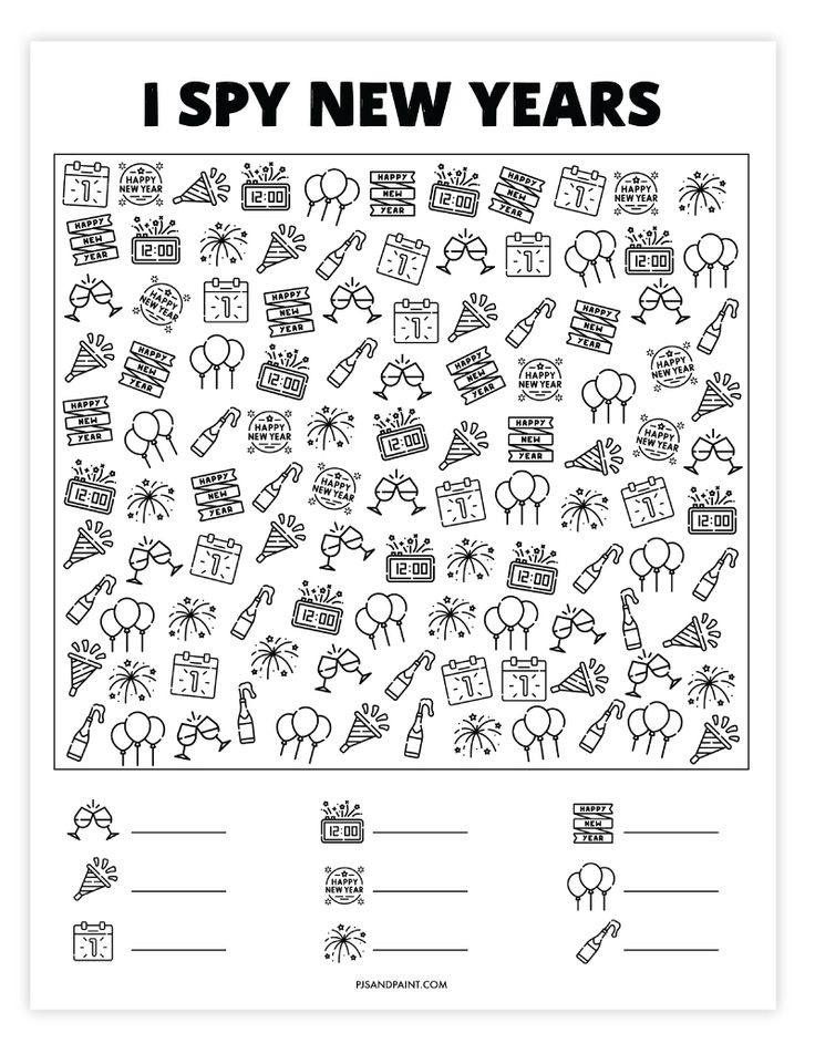 i spy new years worksheet for kids to practice their language and writing skills