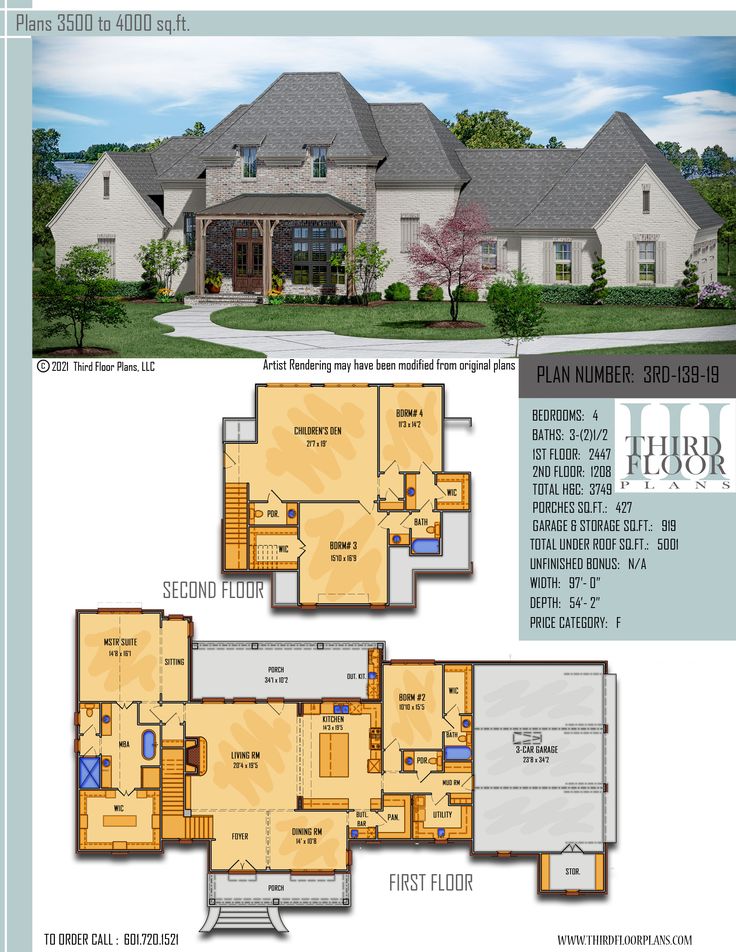 $1300.00 House Plan 9 sets 3800 Sq Ft House Plans, 3500 Sq Ft House Plans 2 Story, Acadian Cottage, W Sitting, Storage Workshop, House Plans 2 Story, Master Suite Bedroom, Farmhouse Designs, Two Story House Plans