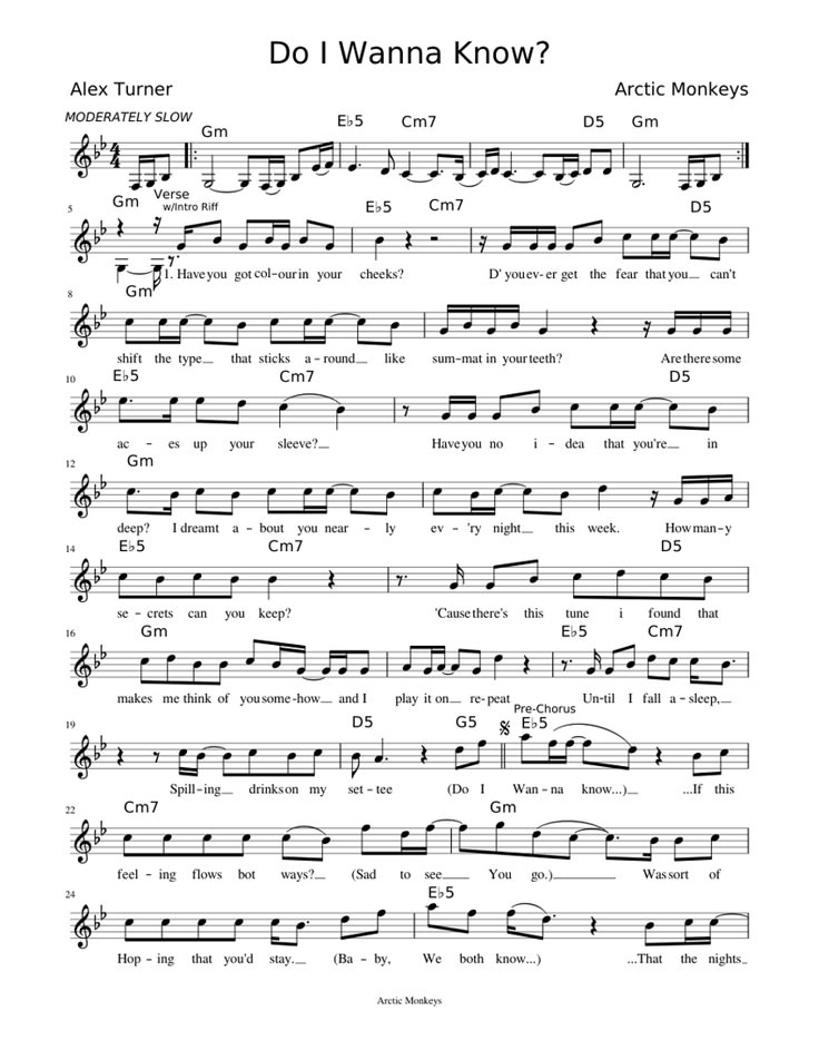 sheet music with the words do i wanna know?