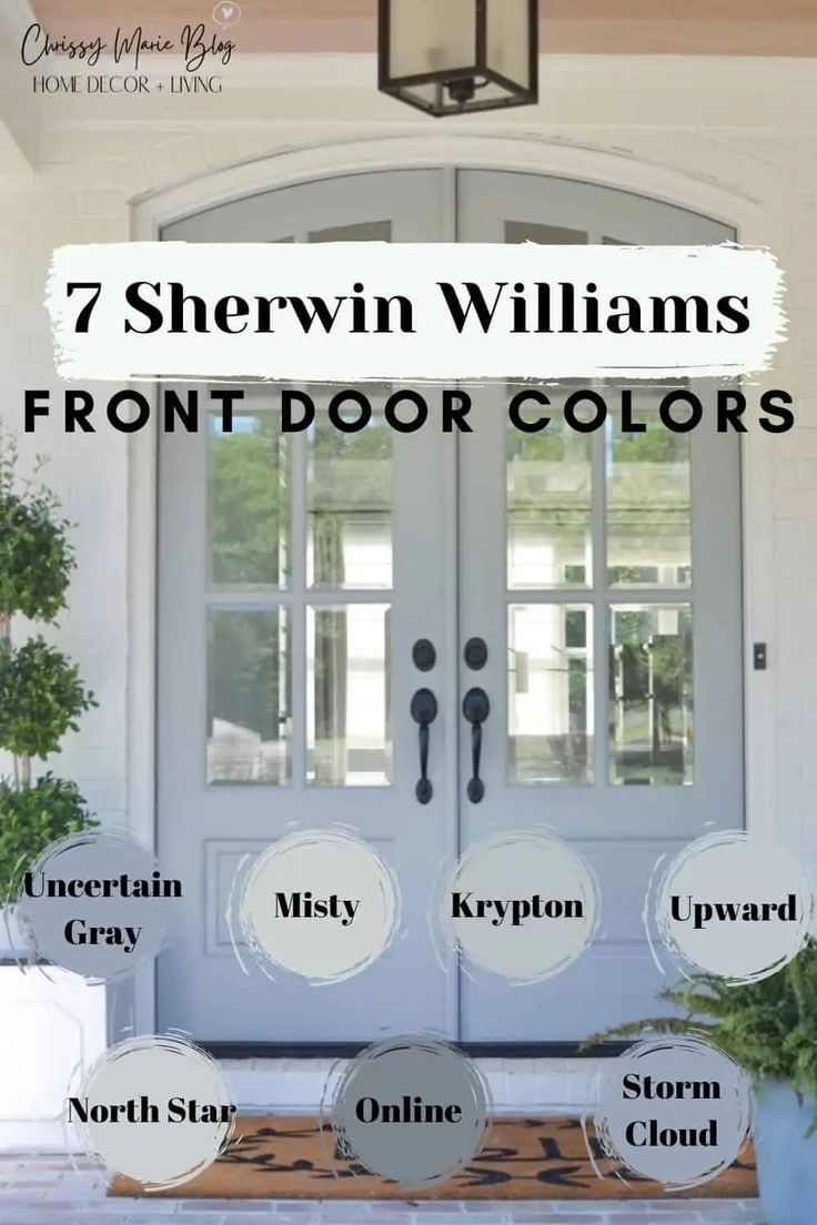 front door colors with the words, 7 shewin williams front door colors in black and white