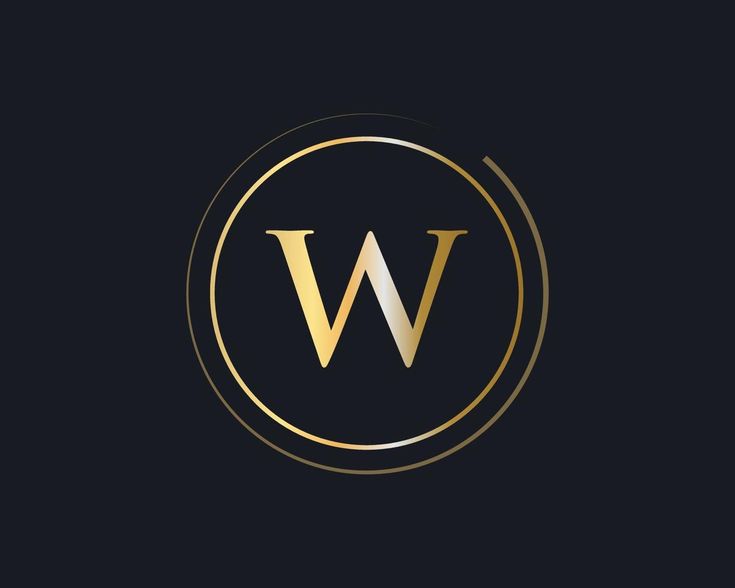 the letter w in a gold circle on a black background