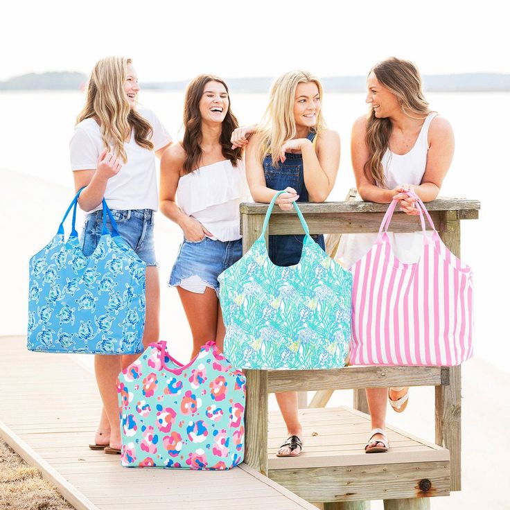 "These beach bags come in such fun patterns and bright colors! Perfect for carrying all of your beach necessities or packing for a weekend away! Gift Ideas - Teachers, New Brides, Hospital Bag for a New Mom, Girls Trip Polyester 20\"L x 8\"W x 14\"H 3 Outside Open Pockets Easy-to-Carry Handles Heat Sealed PEVA Lining Zipper Closure" Personalized Beach Tote, Monogram Beach Bag, Personalized Beach Bags, Large Beach Bags, Beach Necessities, Summer Tote Bags, Pool Bags, Summer Tote, Fun Patterns