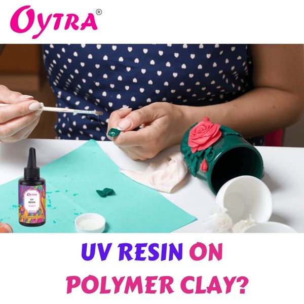 a woman is making polymer clay with her hands and the words, u v resin on polymer clay?