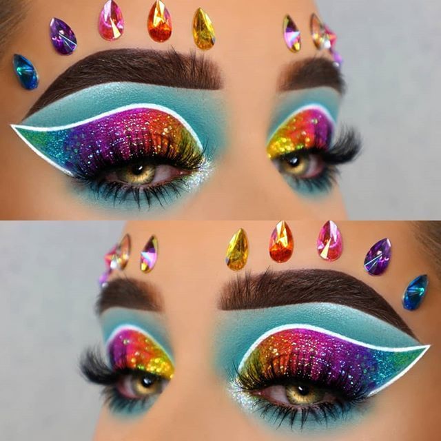 Rainbow Glitter Makeup, Maybelline Super Stay Foundation, Super Stay Foundation, Beach House Blue, Eyeshadow Designs, White Face Paint, Contour And Highlight, Eye Makeup Application, Highlight Palette