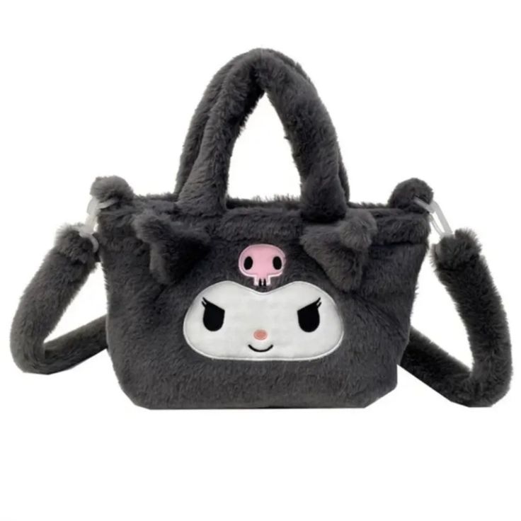 Kuromi Bag Cute Large Capacity Satchel Shoulder Bag, Cute Large Capacity Satchel For Everyday Use, Cute Shoulder Bag For Daily Use, Cute Daily Use Shoulder Bag, Kuromi Things To Buy, Trendy Gray Double Handle Bag, Cute Satchel Bag, Cute Large Capacity Shopping Bag, Cute Large Capacity Bag For Shopping