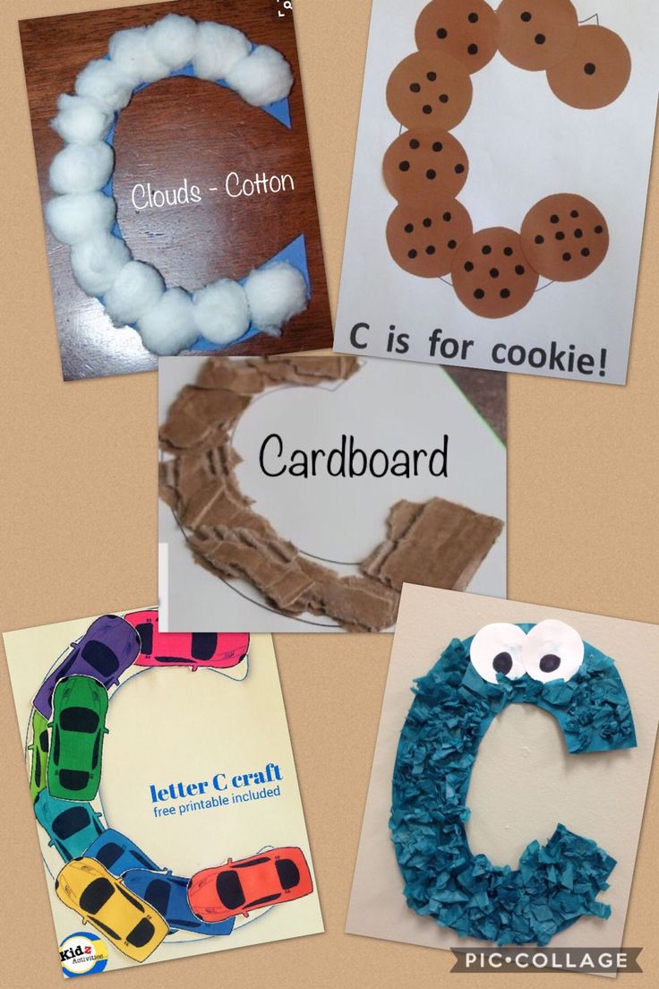 four different crafts for children to make with the letter c and cookie letters on them