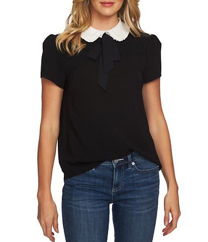 Women's Casual & Dressy Blouses | Dillard's Peter Pan Collar Top, Tokyo Street Fashion, Tie Neck Tops, Blouse Nordstrom, Tie Neck Blouse, Ruffled Collar, Contrast Collar, Ruffle Collar, Soft Grunge