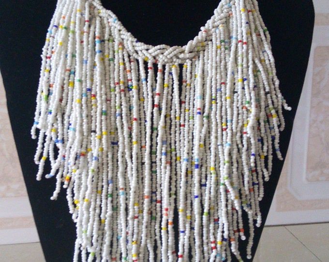 ON SALE African Jewelry African Beaded Necklace Maasai | Etsy Traditional White Beaded Necklaces For Festivals, Traditional White Beaded Necklace For Festival, Traditional Multicolor Beaded Fringe Necklaces, Traditional Multicolor Beaded Necklaces With Fringe, Traditional Multicolor Beaded Necklace With Fringe, White Bohemian Beads For Festival, Bohemian White Beads For Festival, Traditional White Beads For Festival, Handmade White Beaded Necklace For Festivals