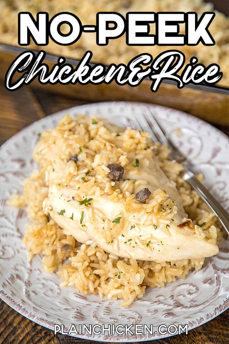 a white plate topped with chicken and rice