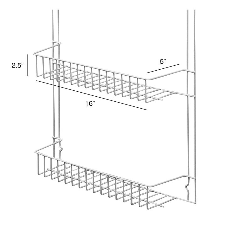 two shelves with wire baskets on each side and one shelf above the other, for storage