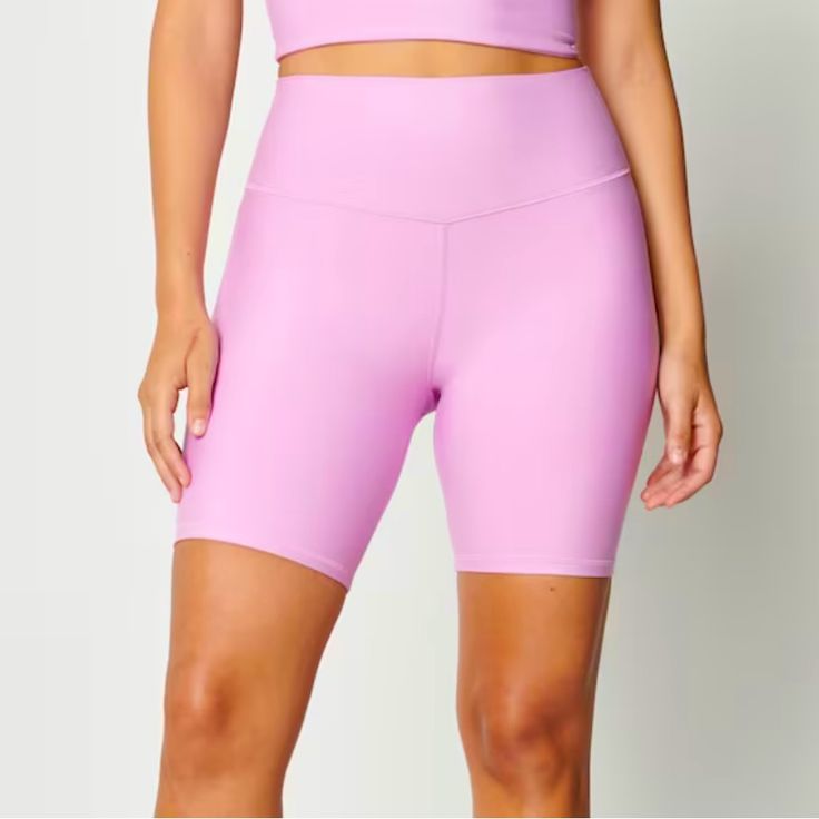 These New Ultra High Rise 7" Active Bike Shorts In Active Sculptlux Fabric. This New Active Fabric Is Super Soft And Supportive Without Being Restrictive, As Well As Smoothing And Sculpting Without Pinching. Features A Smoothing Double-Layer Waistband With No Top Seam, Hidden Interior Waistband Pocket And Flattering V-Shaped Back Seaming Detail. Body: 78% Polyester, 22% Elastane Moisture-wicking Sportswear Bottoms For Cycling, Compressive Spring Activewear Shorts, Spring Sports Compressive Shorts, Casual Solid Activewear For Cycling, Casual Cycling Activewear, Compressive Activewear Shorts For Spring, Spring Compressive Activewear Shorts, Sporty Short Leg Cycling Bottoms, Spring Workout Mid-thigh Length Athletic Shorts