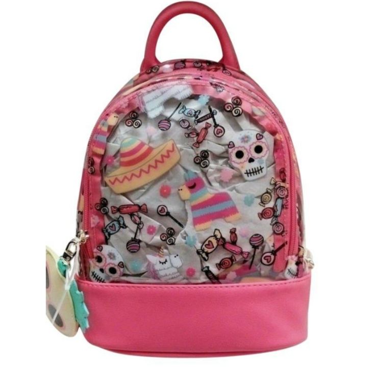 ~New & Very Rare (With Tag) Small Backpack By Betsey Johnson (Luv Betsey) ~Unique Backpack Has A See-Through Jelly Exterior With A "Dia De Los Muertos" Or "Day Of The Dead" Theme Featuring Skulls, Pinatas, Candy & Sombreros ~Coral Pink Faux Leather Bottom & Trim ~Pineapple Hangtag ~Adjustable Shoulder Straps ~Zipper Closure With Gold Lips Zipper Pull ~1 Front Zippered Exterior Pocket ~Pretty Interior Lining ~1 Zippered Interior Pocket ~Measurements: 10" Height, 8" Width, 4" Depth ~No Trades Playful Pink Backpack, Playful Pink Standard Backpack, Playful Pink Backpack With Zipper Closure, Fun Pink Backpack, Fun Pink Standard Backpack, Fun Everyday Backpack, Trendy Pink Backpack For Summer, Playful Pink Backpack For Everyday Use, Playful Pink Bag With Zipper Closure