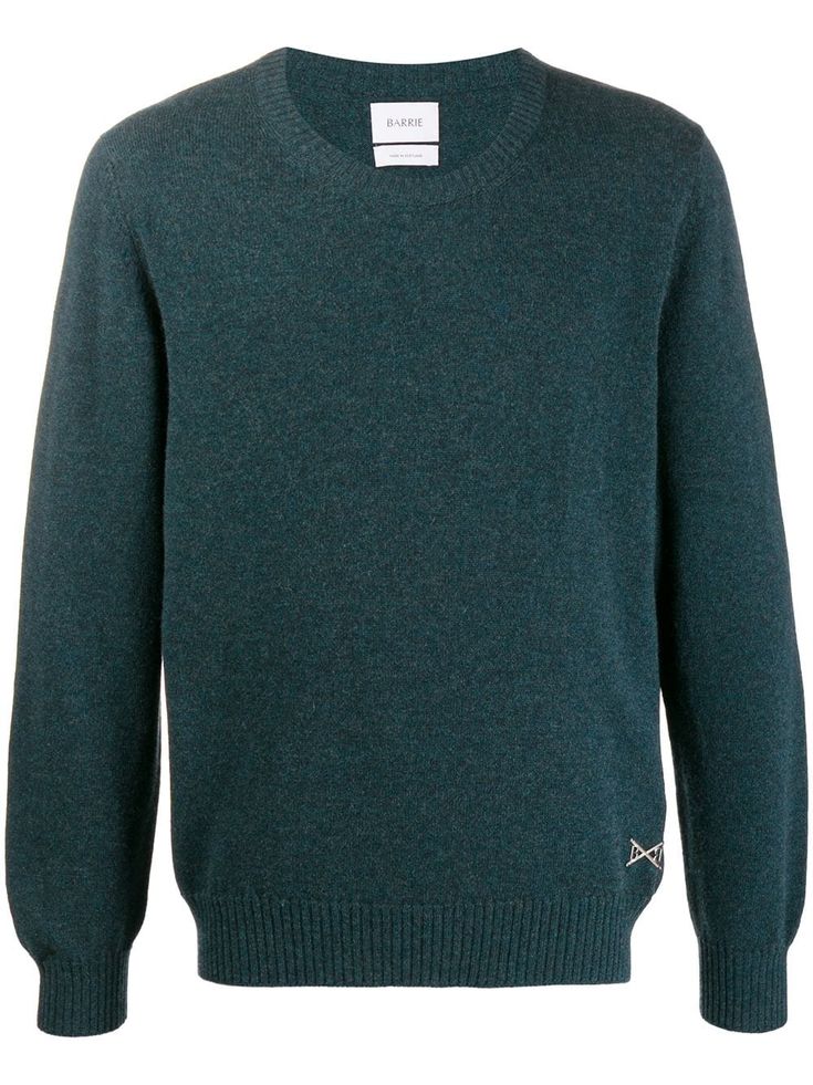 Blue cashmere crew neck jumper from Barrie featuring a silver-tone logo plaque, long sleeves and a ribbed hem and cuffs. Cashmere Jumper, Balenciaga Triple S, Crew Neck Jumper, Knitwear Men, Custom Watch, Short Suit, Sweaters Knitwear, Jean Coat, Shirt Jacket