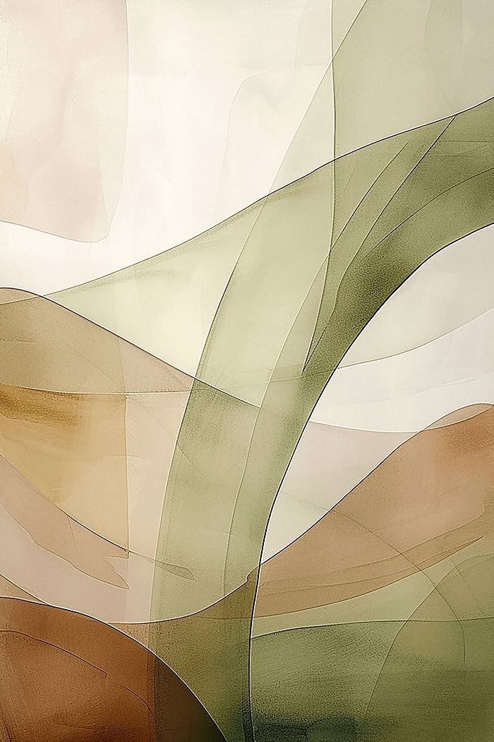 an abstract painting with brown, green and beige colors