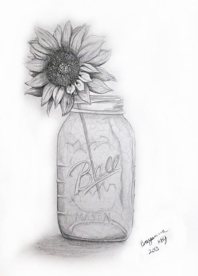 a drawing of a sunflower in a mason jar