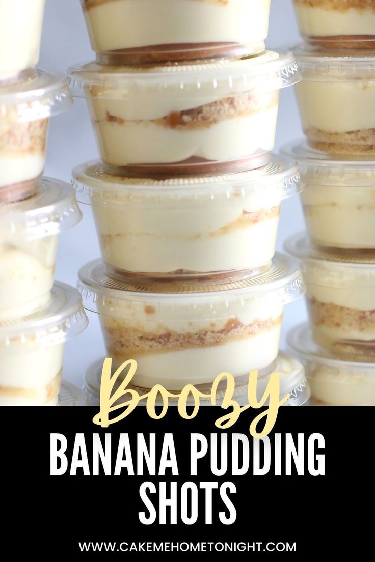 banana pudding shots stacked on top of each other