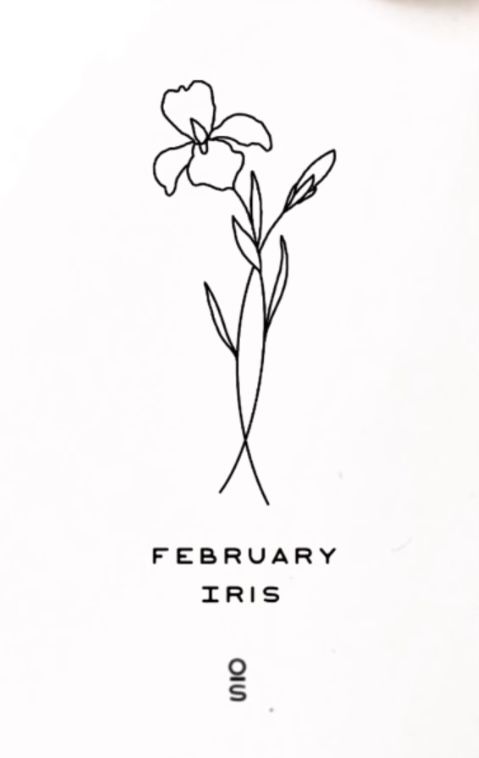 a black and white drawing of a flower with the words, february iris on it