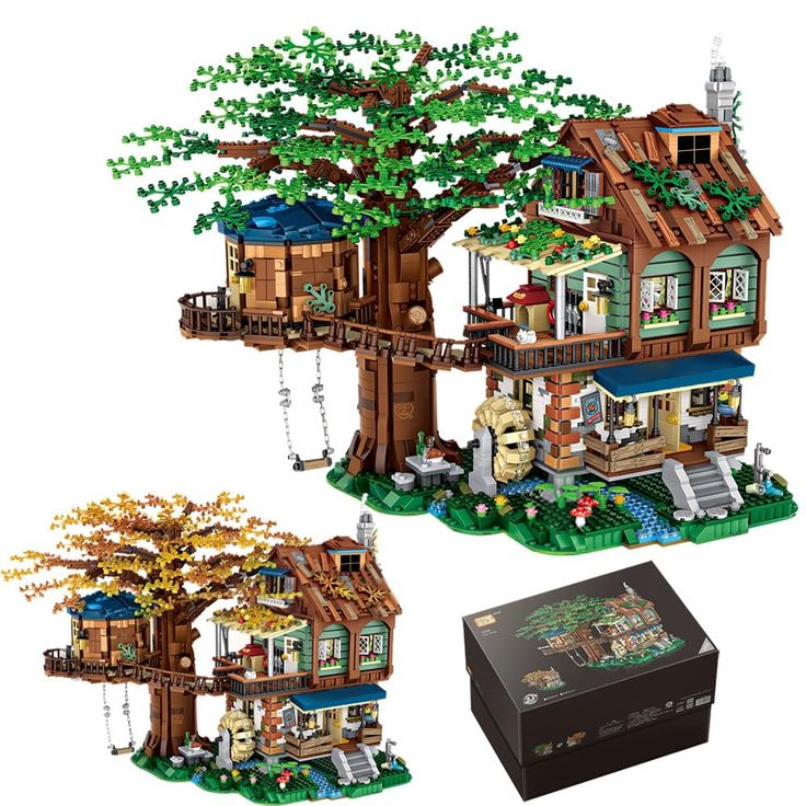 the lego tree house is built in two different styles