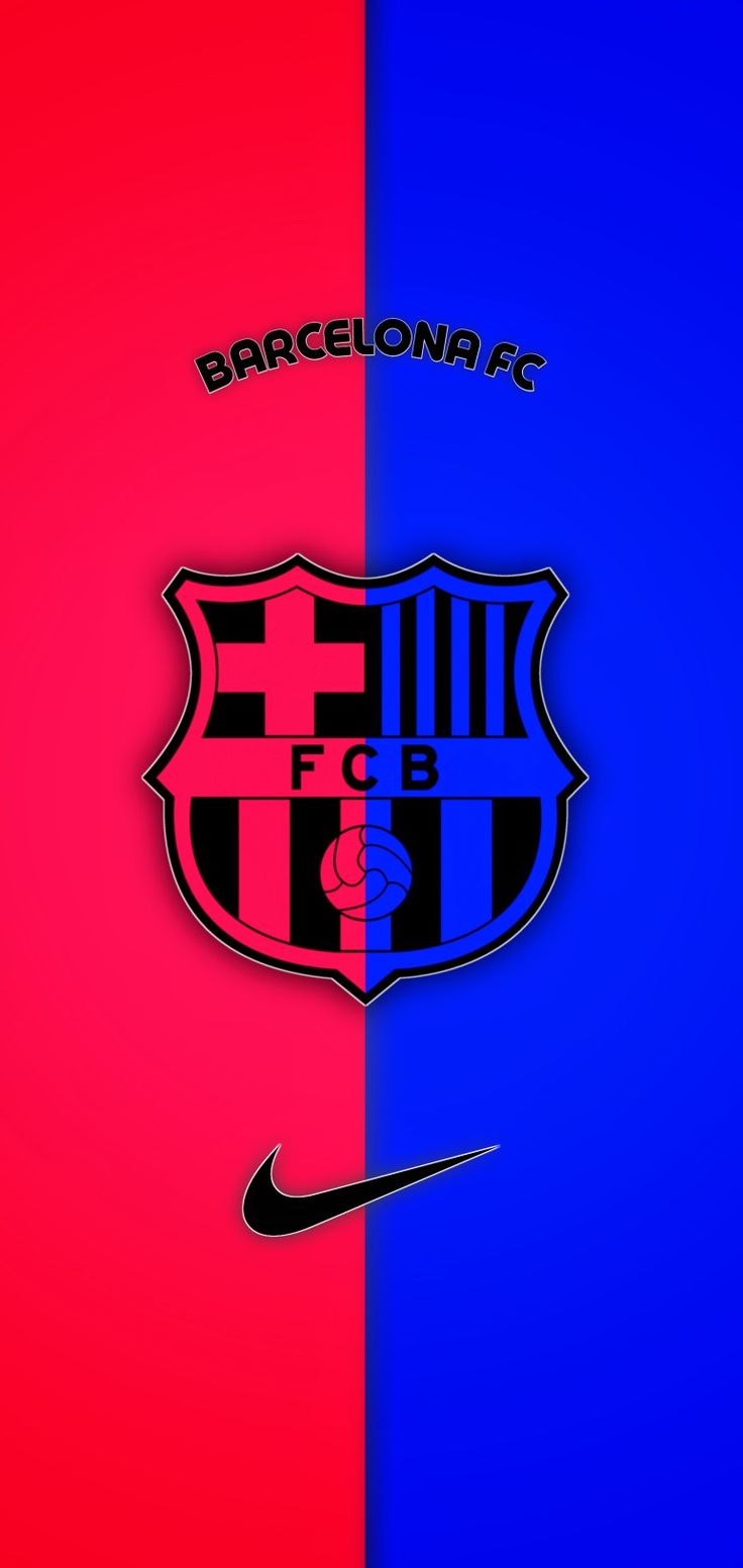 the barcelona fc logo is shown on two different colored background colors that appear to be red, blue, and pink