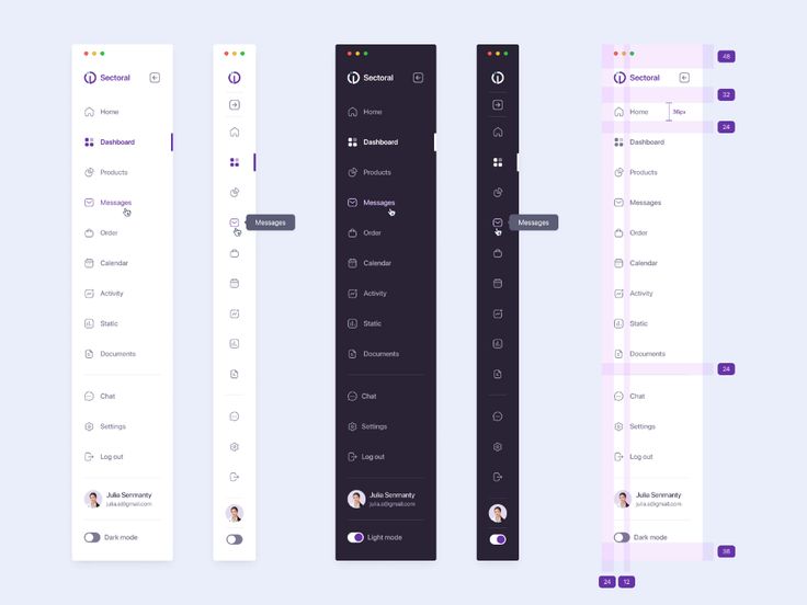 three screens showing the user's options for their application, including buttons and icons