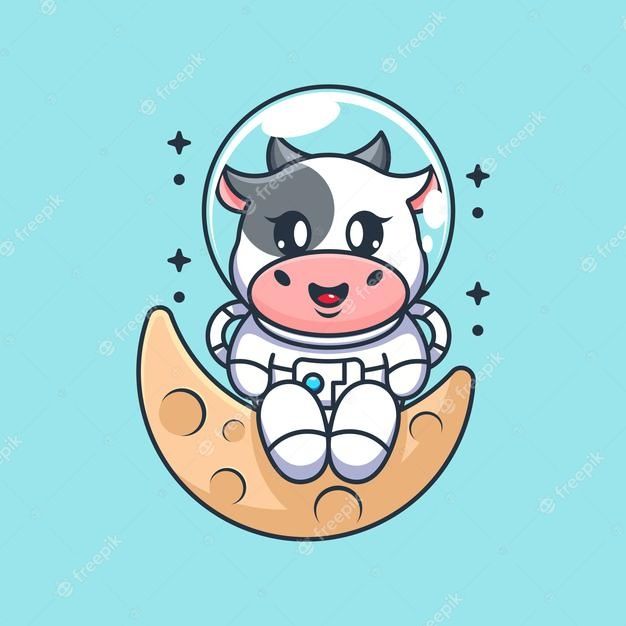 a cow is sitting on the moon