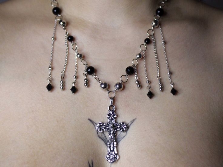 Spiritual Black Dangle Necklaces, Black Gothic Jewelry With 8mm Beads, Spiritual Silver Onyx Beaded Necklaces, Black Dangle Crystal Necklaces For Gift, Black Dangle Crystal Necklace For Gift, Black Cross Jewelry With 8mm Beads, Spiritual Black Cross Beaded Necklace, Black Sterling Silver Jewelry With 8mm Beads, Spiritual Black Necklace With Silver Beads