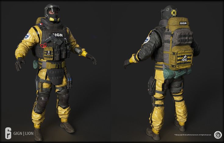 two different views of a man in yellow and black gear