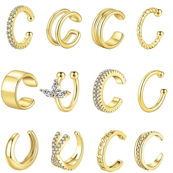 various types of gold earrings and rings