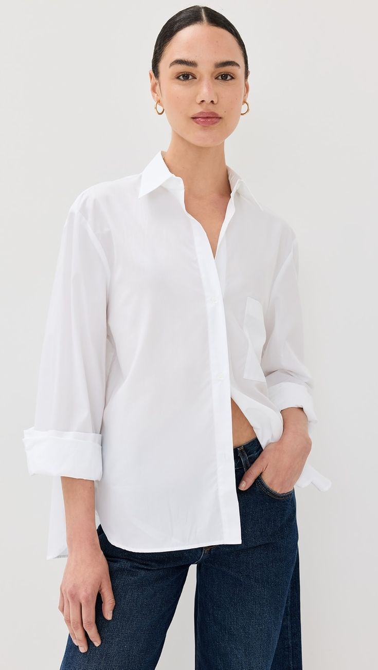 TWP New Morning After Shirt | Shopbop Cotton Button-up Shirt With Cuffed Sleeves, Oversized Classic Cotton Blouse, Classic Oversized Cotton Blouse, Classic Oversized Shirt For Daywear, Daywear Shirt With Button Cuffs And Fold Down Collar, Spread Collar Shirt With Button Cuffs For Daywear, Collared Dress Shirt In Relaxed Fit For Daywear, Cotton Shirt With Roll-up Sleeves And Shirttail Hem, Cotton Blouse With Pockets And Fold Down Collar