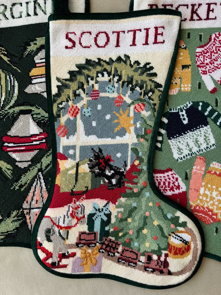 Finished Needlepoint Stocking — Toy Store Needle Point Stockings Christmas Pattern, Custom Christmas Stocking, Needle Point Stocking, Needlepoint Stockings Christmas, Cross Stitch Stocking Patterns, Stocking Inspiration, Christmas Stocking Cross Stitch, Needlepoint Stocking, Christmas Feels