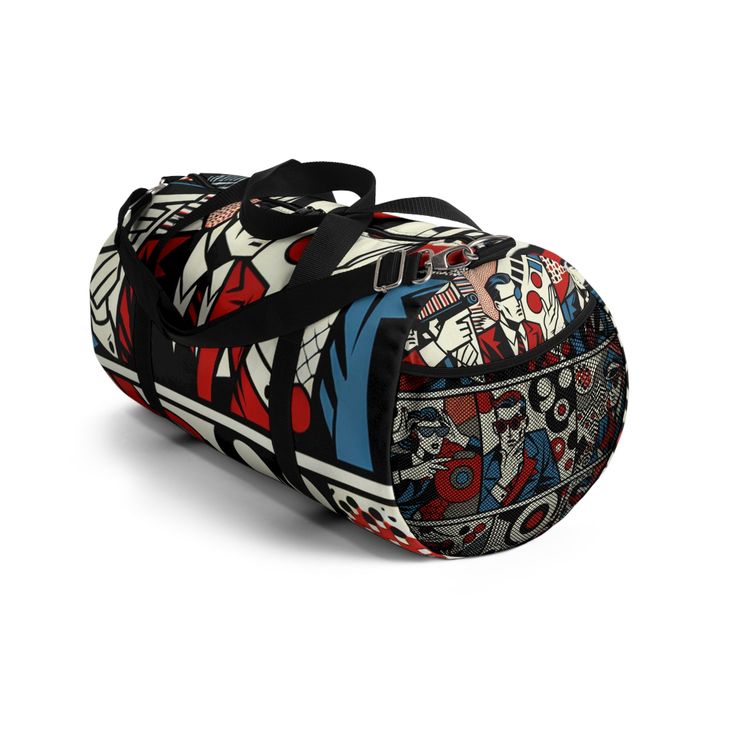 Express your playful side with our Red & White Pop Art Duffle Bag! Adorned with dynamic and playful cartoon characters, bold abstract shapes, and comic-style motifs, it brims with a trendy & contemporary aesthetic. With thick black outlines and classic Ben-Day dots, the bag perfects the balance between large and small elements, creating an engaging visual composition. This eye-catching, modern bag embodies sophistication with a twist. #DuffleBag #PopArt #RedAndWhite #CartoonPrint #AbstractShapes #ComicStyle #BenDayDots #PlayfulDesign #ModernAesthetic #SophisticatedStyle Visual Composition, Ben Day Dots, Modern Bag, Favorite Cartoon Character, Comic Style, Contemporary Aesthetic, Comic Styles, Playful Design, Abstract Shapes