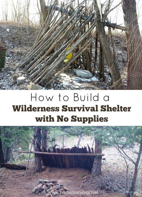 an old wooden shelter in the woods with text overlay that reads how to build a wilderness survival shelter with no supplies