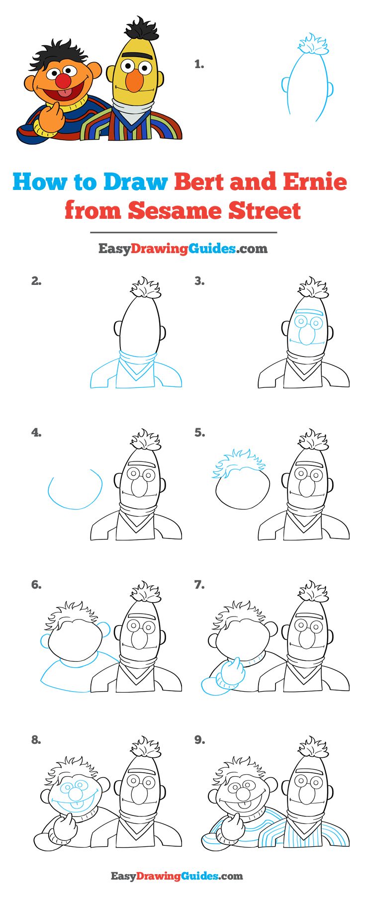 how to draw bert and elm sesame street from sesame's cartoon character guide book