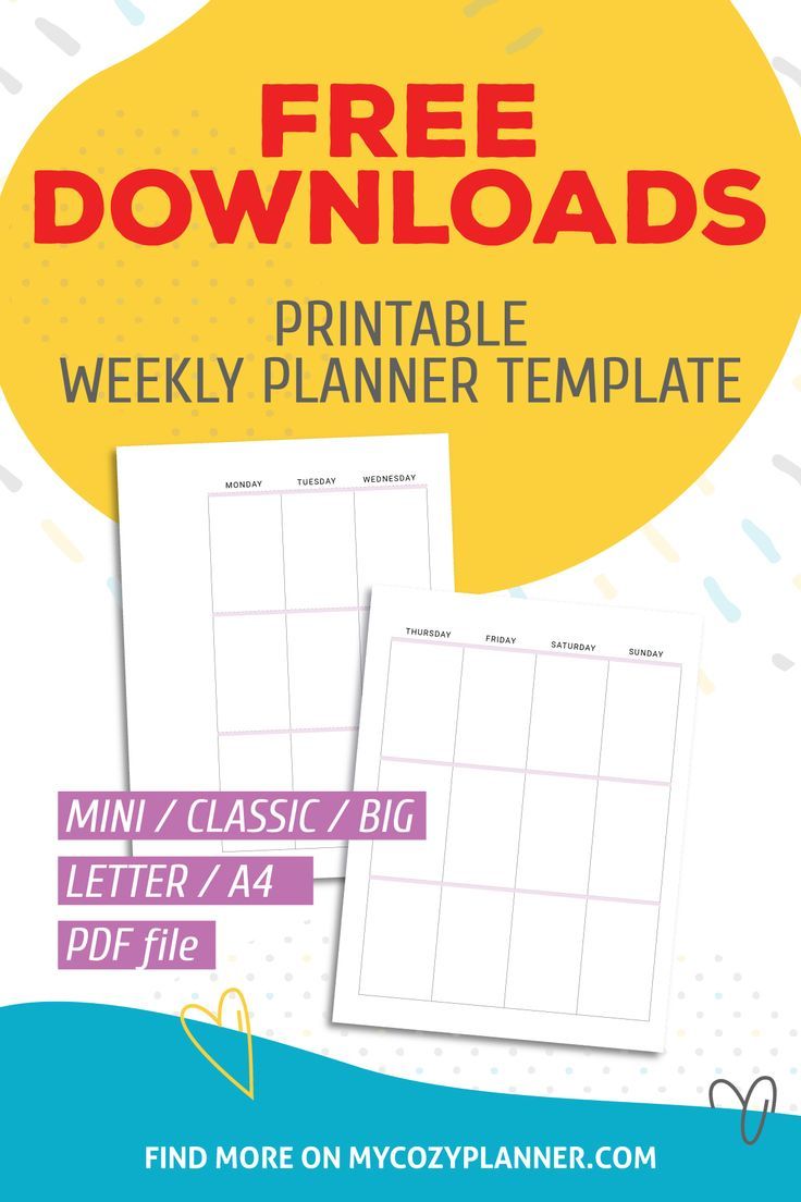 the free printable weekly planner is shown in two different colors and sizes, with text that