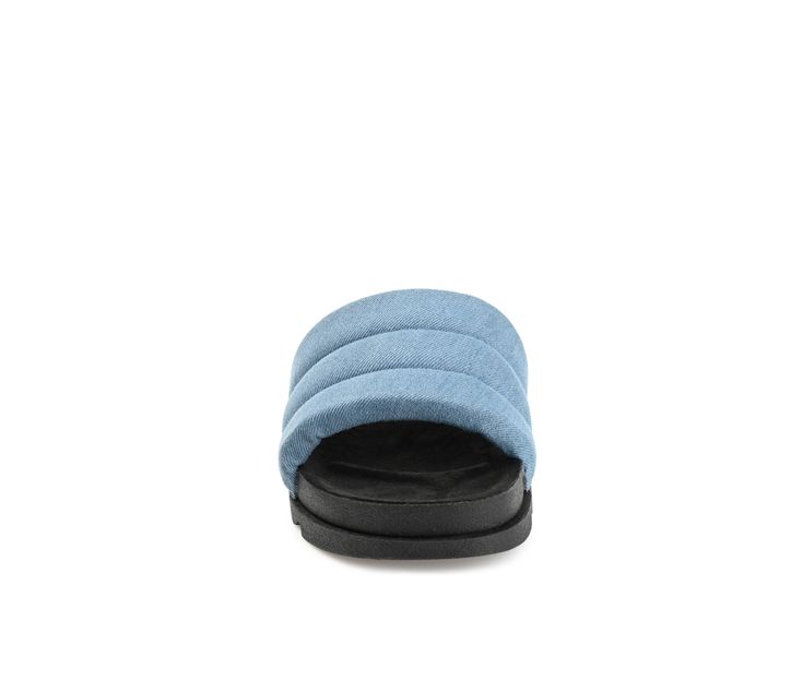 A comfortable sandal that you can wear to the pool or the park. The Lazro by Journee Collection is a sporty slide with a 4 mm Tru Comfort Foam™ insole made for comfort and ease. Puffed straps add a nostalgic touch to the design. Man-made puff upper with ribbed detail, Slide on style for easy entry, Approx. 1.5\ sole, Open / round toe, Tru Comfort Foam™ formed footbed, Man-made treaded outsole for added traction | Women's Journee Collection Lazro Sandals in Blue Size 8 Shoe Carnival, Blue Sandals, Slide On, Womens Sandals Flat, Comfortable Sandals, Journee Collection, Slide Slipper, The Pool, The Park