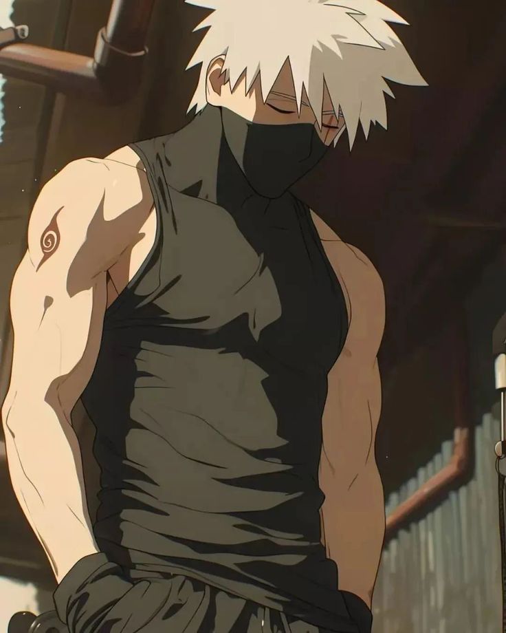 an anime character with white hair and no shirt